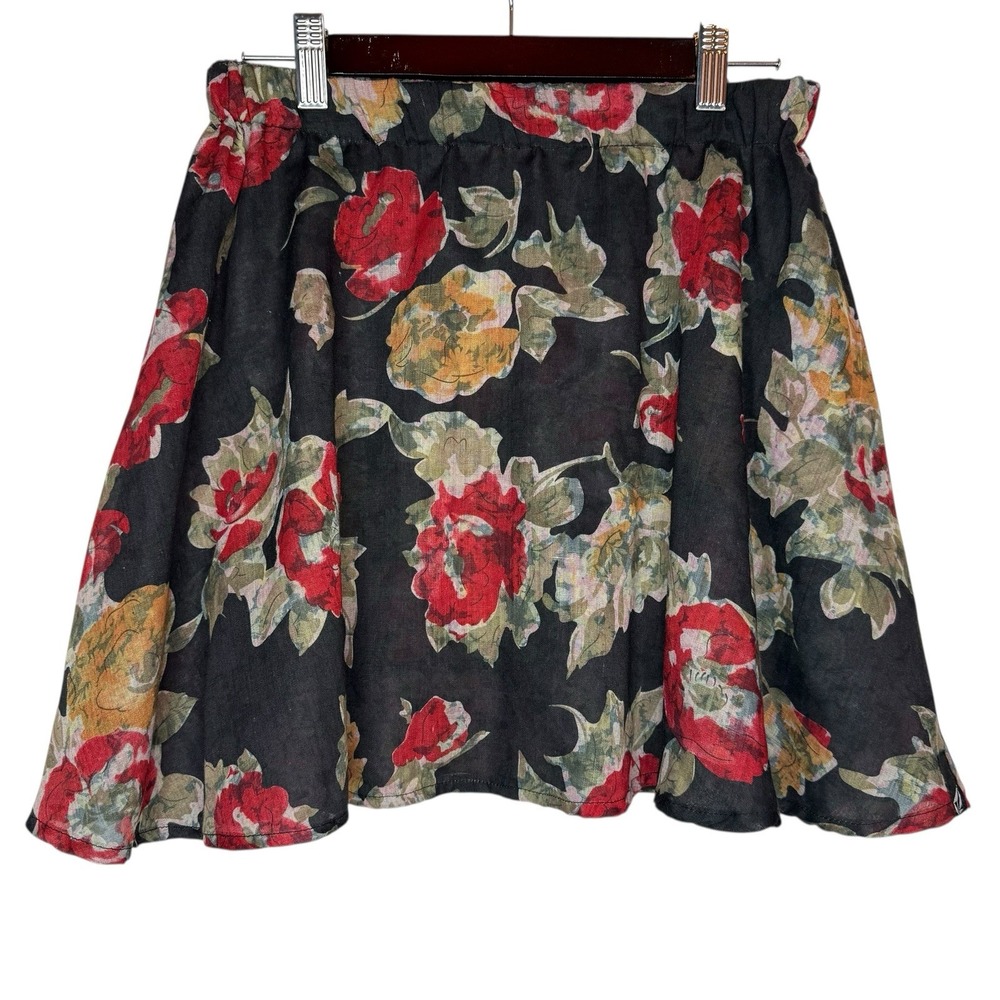 Vintage Y2K Volcom Two Faced Ruffle Skirt S Made In USA Logo Floral Boho Grunge